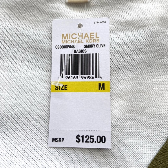 Michael Kors Sweater Women’s Medium Olive White Cardigan Striped Long Sleeve. - Picture 8 of 12